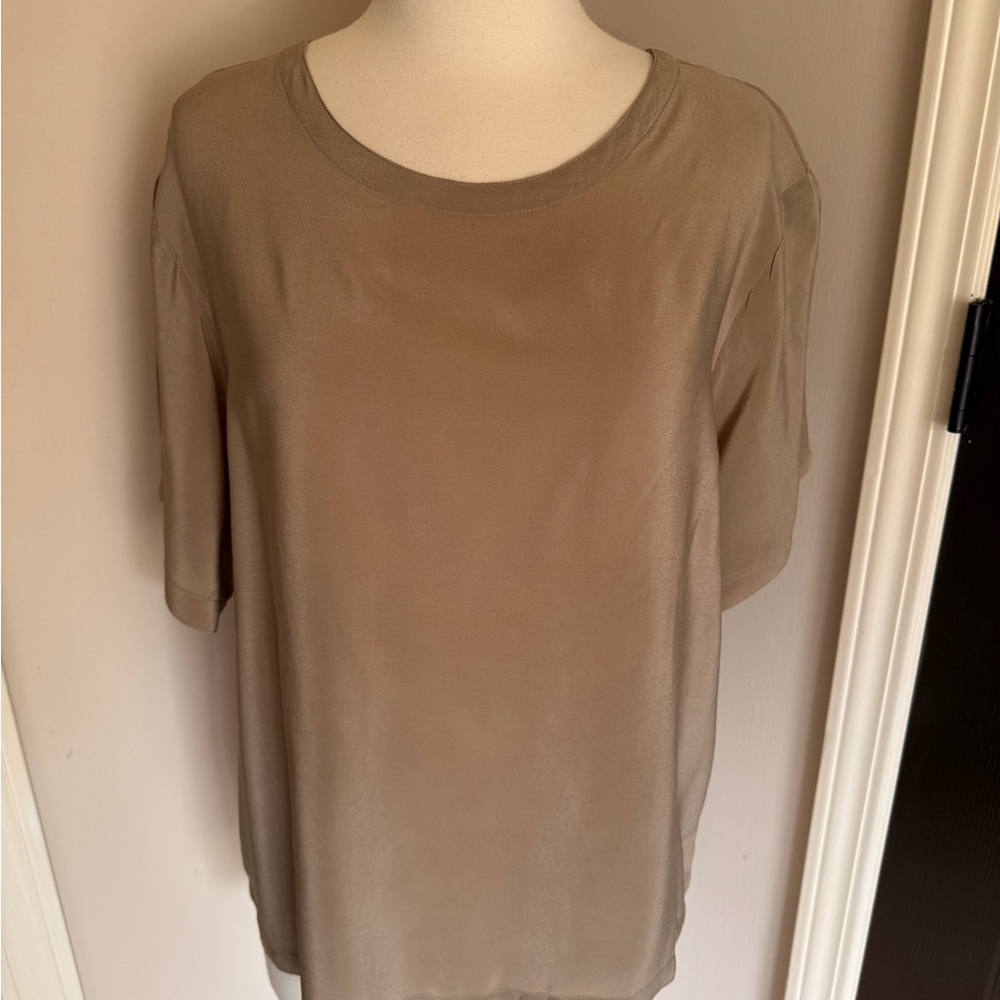 Vintage 100% Silk Short-Sleeve Tee in Taupe